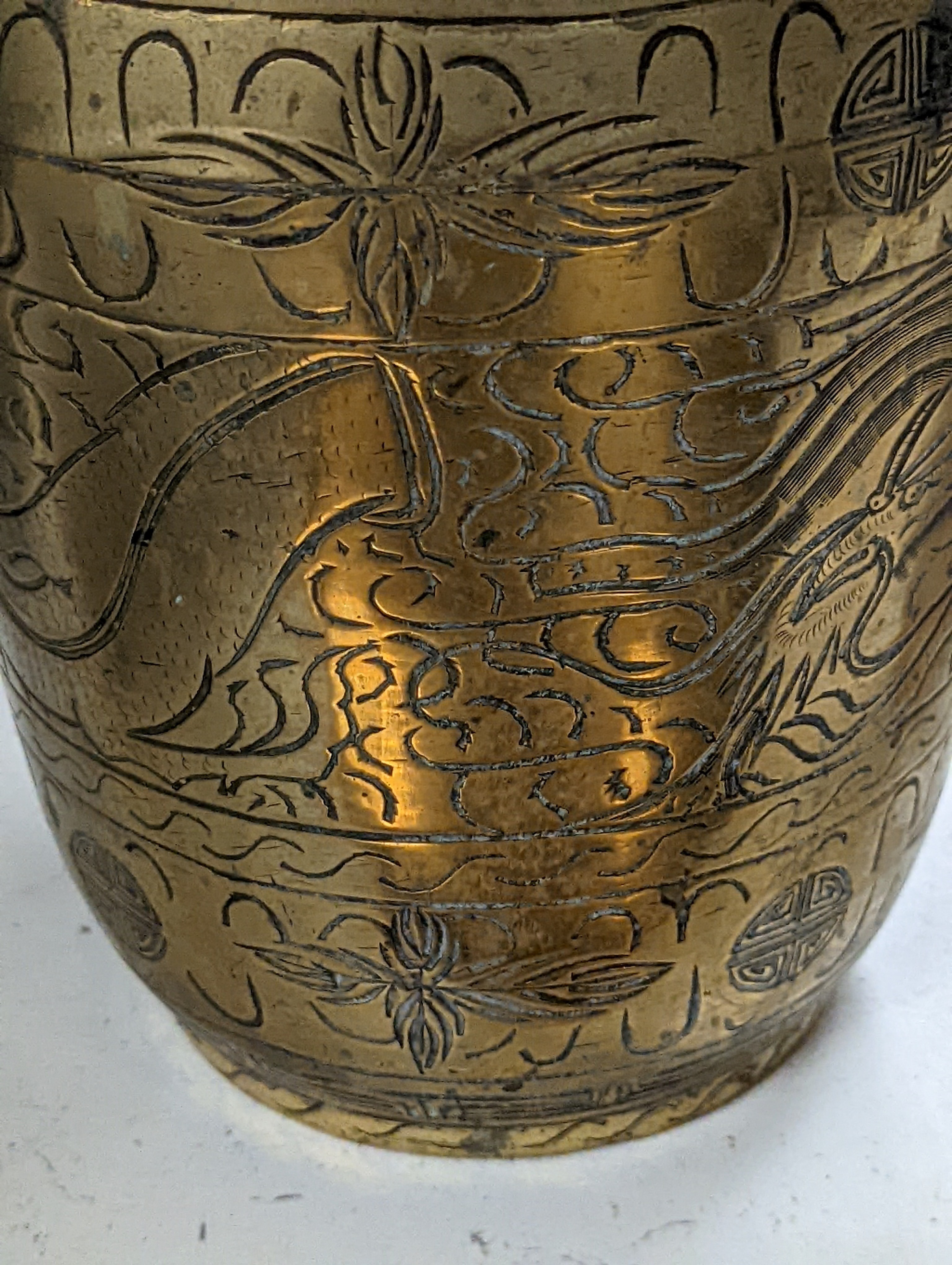 Two early 20th century Chinese bronze vases and a similar tray, 35cm diam.